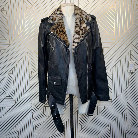 Levi's Faux Leather Faux Fur Collared Moto Jacket - Picture 9 of 12